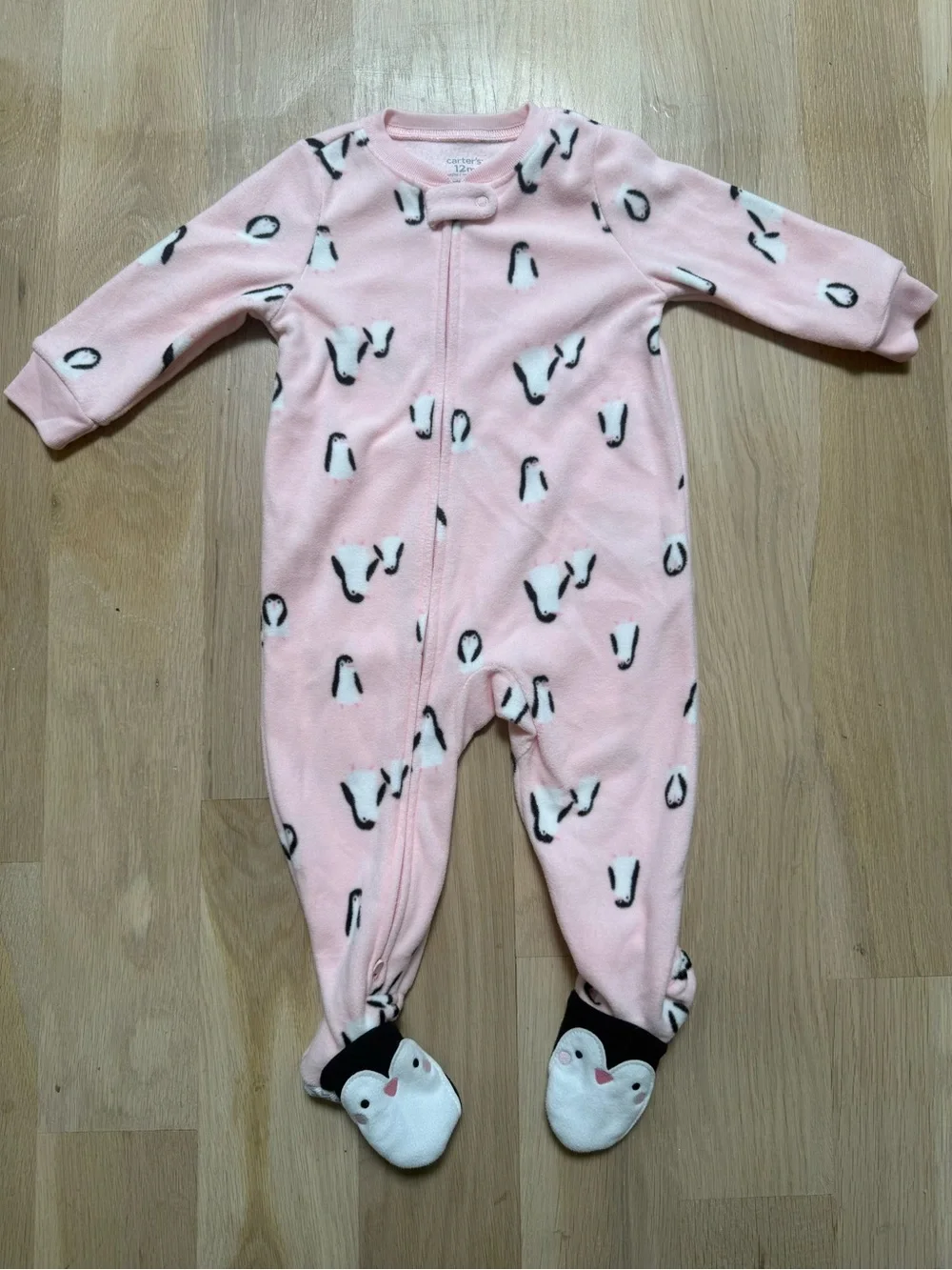 Carter's Pink Penguin Fleece Footed One-Piece